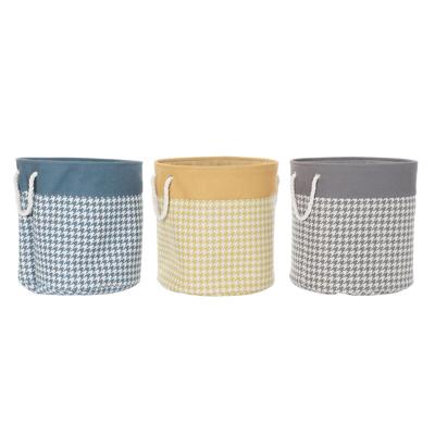 Wasmand DKD Home Decor Pied-de-poule Grijs Blauw Geel 45 x 45 x 45 cm (3 Stuks) Wasmand DKD Home Decor Pied-de-poule Grijs Blauw Geel 45 x 45 x 45 cm (3 Stuks)