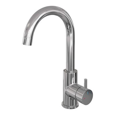 Wastafelmengkraan Brauer Chrome Edition Coldstart Opbouw Hoog Gebogen Korte Ronde Hendel Chroom
