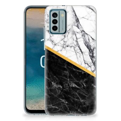 Nokia G22 | TPU | Siliconen hoesje | Marmer Wit Zwart - Origineel Cadeau Man