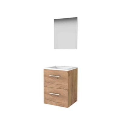 Basic-Line Basic 46 Badkamermeubelset - 50 x 46 cm - Met Grepen - 2 Lades - Acryl Wastafel - 1 Kraangat - Spiegel - Whisky Oak