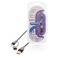 Bandridge bbm39400b10 2-in-1 data en oplaadkabel usb micro-b male + lightningadapter - a male 1.00 m zwart - thumbnail