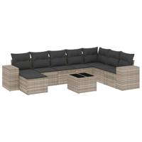 9-delige Loungeset met kussens poly rattan lichtgrijs - thumbnail