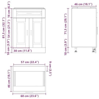 Keuken onderkast "Porto" bewerkt hout artisanaal eikenkleur