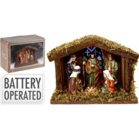 Kerststal met 6 Figuren en Licht - thumbnail
