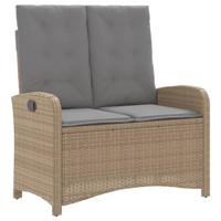 Tuinbankje verstelbaar met kussens poly rattan beige - thumbnail