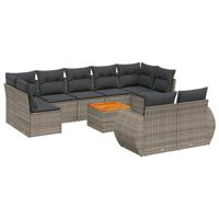 10-delige Loungeset met kussens poly rattan grijs - thumbnail