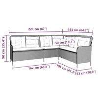 Tuinbank met kussens L-vormig poly rattan beige - thumbnail