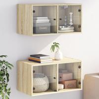 Wandkasten met glazen deuren 2 st 68,5x37x35 cm sonoma eiken - thumbnail