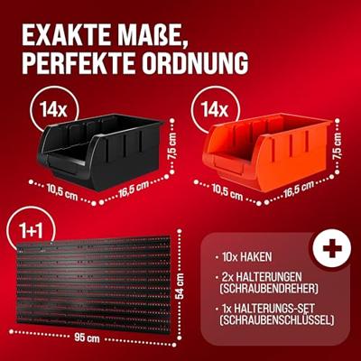 Gereedschapswand Zwart Rood 43-delig Stapelboxen Gereedschapswand Zwart Rood 43-delig Stapelboxen