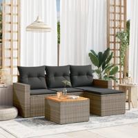 5-delige Loungeset met kussens poly rattan grijs - thumbnail
