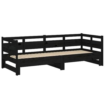 Slaapbank uitschuifbaar massief grenenhout zwart 2x(90x190) cm - thumbnail