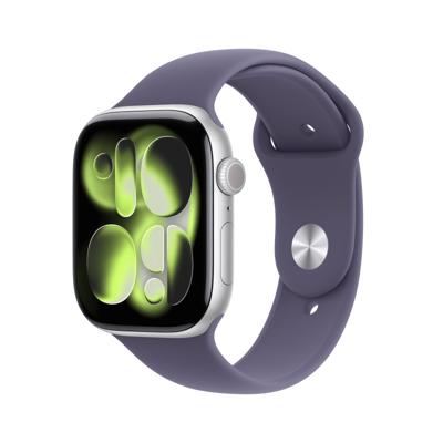 Apple Watch Series 11 GPS + Cellular - 46 mm - Zilveren aluminium kast - Paarse mist sportband - M/L
