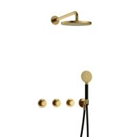 Hotbath Cobber - CB7067 - Inbouw Regendoucheset - Geborsteld Messing PVD - 2 Stopkranen - Thermostatisch - Wandarm 40 cm - Hoofddouche 200 mm - Ronde Handdouche 3 Standen - Waterbesparend - thumbnail