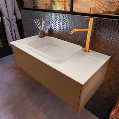 Badkamermeubelset Mondiaz Erin 100 cm met 1 Lade met RIDGE Wastafel Midden Linen met 1 kraangat Greeploos Mat Rust Badkamermeubelset Mondiaz Erin 100 cm met 1 Lade met RIDGE Wastafel Midden Linen met 1 kraangat Greeploos Mat Rust