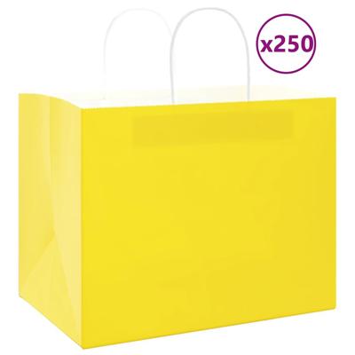 VidaXL Papieren zakken 250 st met hengsels 32x22x24 cm geel