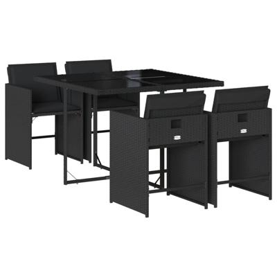 5-delige Tuinset met kussens poly rattan zwart - thumbnail
