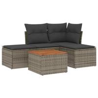 5-delige Loungeset met kussens poly rattan grijs - thumbnail