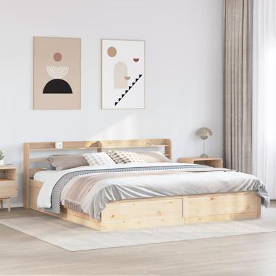 Bedframe met hoofdbord massief grenenhout 200x200 cm - thumbnail