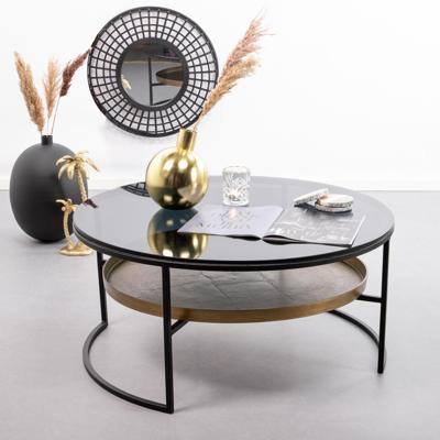 Sohome Ronde Salontafel 'Alejandro' 88cm, zwart glas met antiek brons