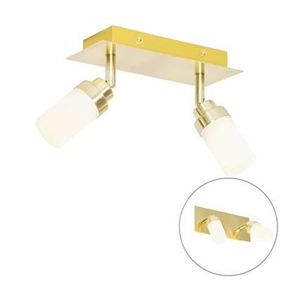 QAZQA Moderne badkamer spot messing 2-lichts IP44 - Japie QAZQA Moderne badkamer spot messing 2-lichts IP44 - Japie