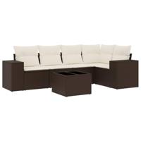 6-delige Loungeset met kussens poly rattan bruin - thumbnail