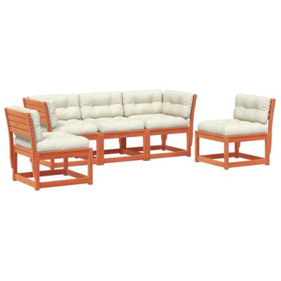 5-delige Loungeset met kussens massief grenenhout wasbruin - thumbnail