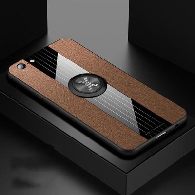 Voor OPPO A57 XINLI stiksels doek Textue schokbestendig TPU beschermhoes met ring houder (bruin)