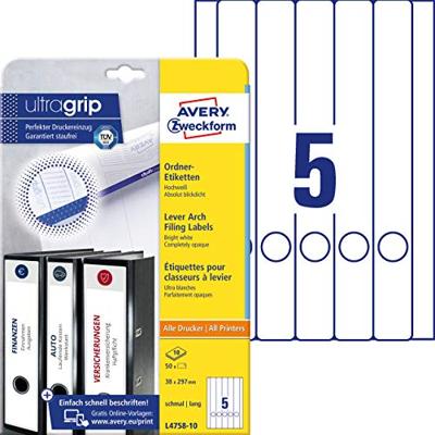 Avery-Zweckform Ordneretiketten L4758-10 38 x 297 mm Papier Wit Permanent hechtend 50 stuk(s)