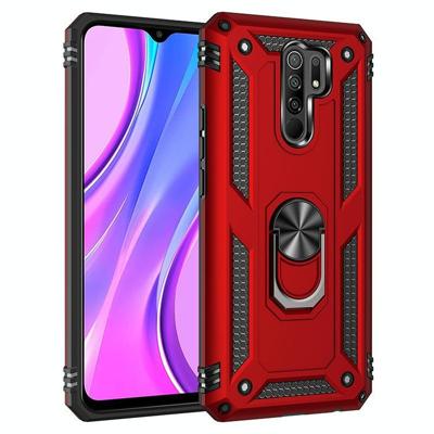 Voor Xiaomi Redmi 9 Schokbestendige TPU + PC Beschermhoes met 360 graden roterende houder(Rood)