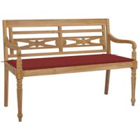 Bank Batavia met rood kussen 120 cm massief teakhout - thumbnail
