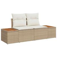 9-delige tuinset met kussens in beige poly rattan en acacia - thumbnail