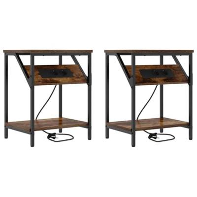 Nachtkastje 2 pcs Gerookt eiken 38 x 30 x 48 cm Bewerkt hout