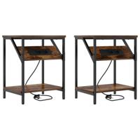 Nachtkastje 2 pcs Gerookt eiken 38 x 30 x 48 cm Bewerkt hout - thumbnail