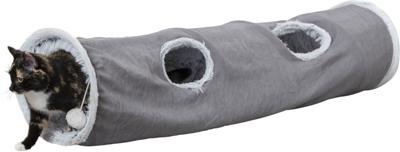 Trixie katten speeltunnel harvey velours / pluche grijs
