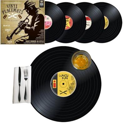 Vinyl Placemats Set van 4 - Retro LP Design - Ø 37 cm - Kleurrijk