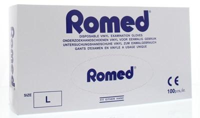Romed Vinyl handschoen niet steriel gepoederd L 100 Stuks Romed Vinyl handschoen niet steriel gepoederd L 100 Stuks