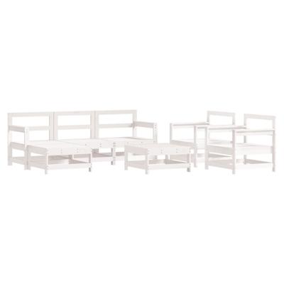 7-delige Loungeset met kussens massief hout wit