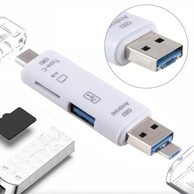 D-188 3 in 1 TF & USB naar Micro USB & Type-C kaartlezer OTG Adapter Connector(Silver)