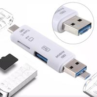 D-188 3 in 1 TF & USB naar Micro USB & Type-C kaartlezer OTG Adapter Connector(Silver) - thumbnail