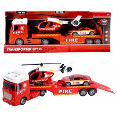 Rapid Wheels Autotransporter Brandweer + Auto en Helikopter + Licht en Geluid