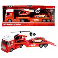 Rapid Wheels Autotransporter Brandweer + Auto en Helikopter + Licht en Geluid - thumbnail