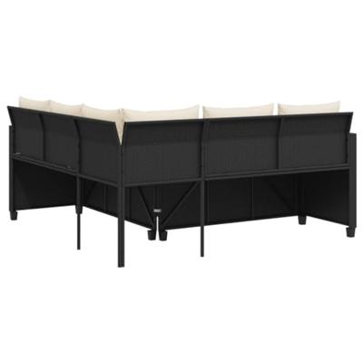 Tuinbank met tafel en kussens L-vormig poly rattan zwart