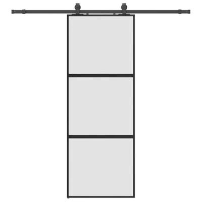 Schuifdeur met beslagset 76x205 cm gehard glas zwart