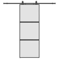 Schuifdeur met beslagset 76x205 cm gehard glas zwart - thumbnail