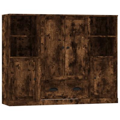 Hoge kasten 3 st bewerkt hout gerookt eikenkleurig