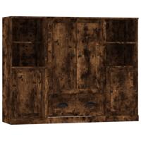 Hoge kasten 3 st bewerkt hout gerookt eikenkleurig - thumbnail