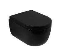 Wandcloset Pack Plieger Kansas Diepspoel Rimless met Closetzitting 36x54,5cm Mat Zwart - thumbnail