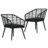 VidaXL Tuinstoelen 2 st met kussens poly rattan zwart - thumbnail
