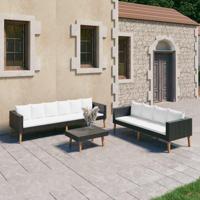 3-delige Loungeset met kussens poly rattan zwart - thumbnail