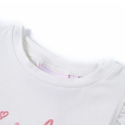 Kindershirt met ruches aan de mouwen glitterprint 116 ecru Kindershirt met ruches aan de mouwen glitterprint 116 ecru